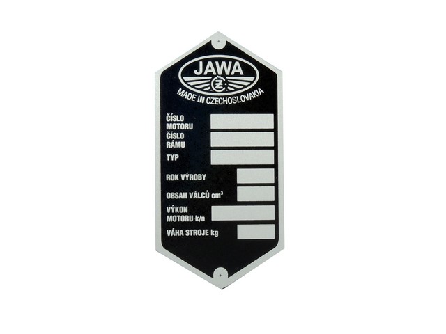 Type label, PRINTED - JAWA-ČZ