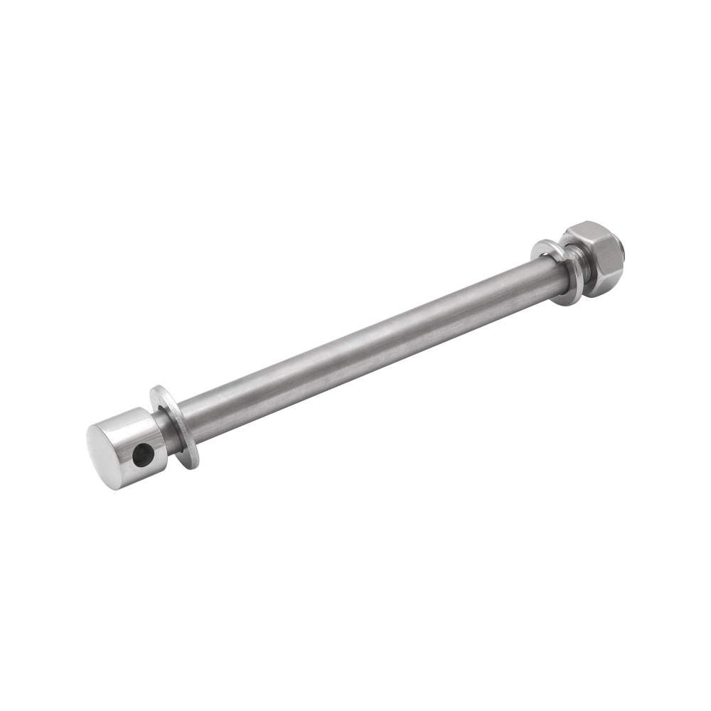 Wheel axle with nut (FRONT), POLISHED STAINLESS - JAWA 50 555