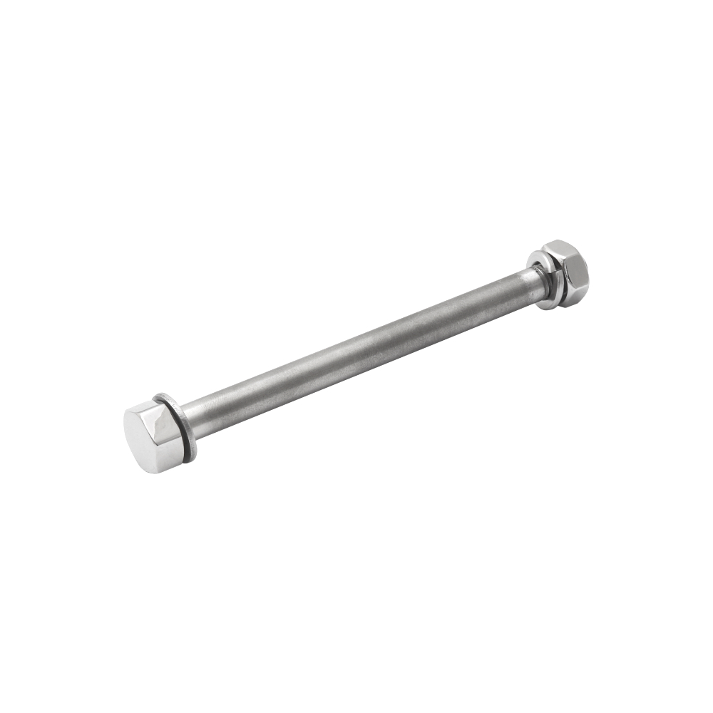 Wheel axle with nut (FRONT), POLISHED STAINLESS - JAWA 50 550