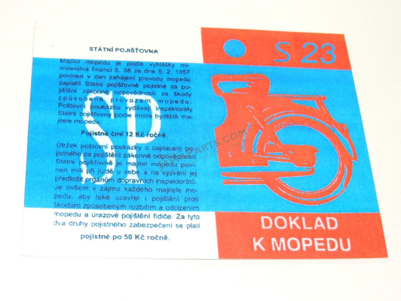 Certificate (card) for Stadion S23