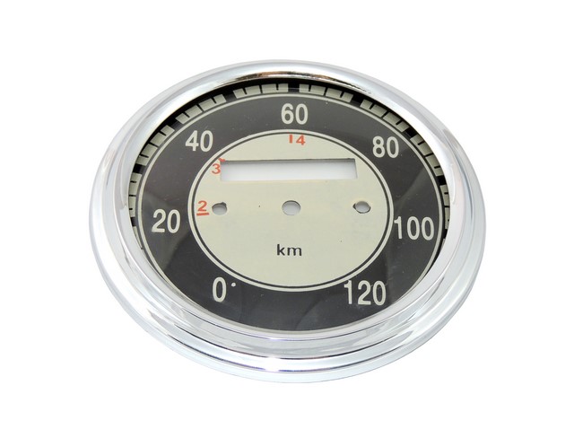 Glass + frame of speedometer 120 km/h, BLACK - JAWA, ČZ