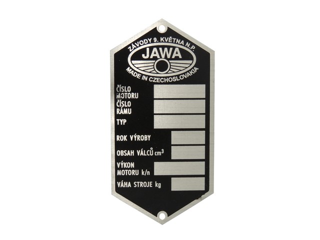 Type label, ETCHED (ZÁVODY 9. KVĚTNA N.P.) - JAWA