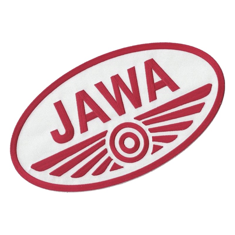 Iron-on logo (29,8x16,5cm) WHITE-RED - JAWA
