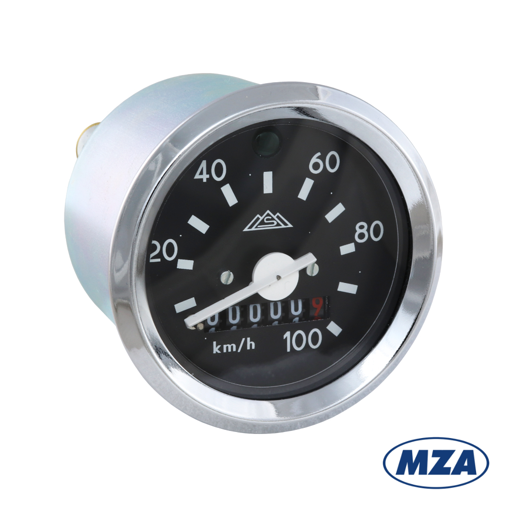 Speedometer with indicator (100km/h), CHROME FRAME (MZA) - Simson S51, S53, S70