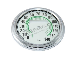 Glass + frame of speedometer 140 km/h, GREEN - JAWA 250/350 Kývačka