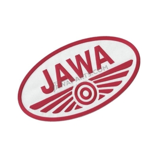 Iron-on logo (10x5,5cm) WHITE-RED - JAWA