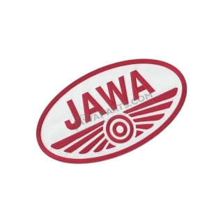 Iron-on logo (7x3,8cm) WHITE-RED - JAWA