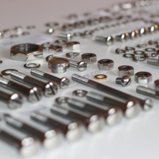Complete set of screws, POLISHED STAINLESS - JAWA 250 Kývačka